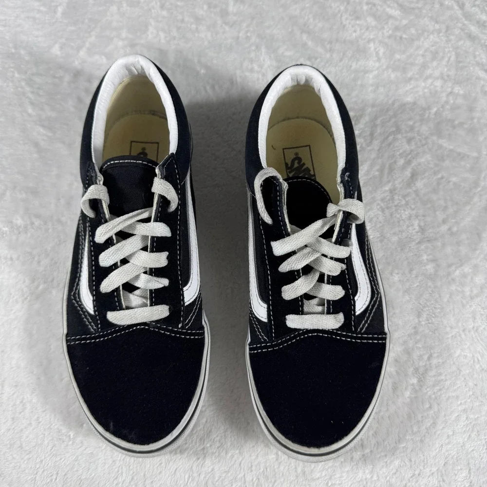 Vans Old Skool Kids Sneakers Black White Suede Skate Shoes Size 4.5 Junior